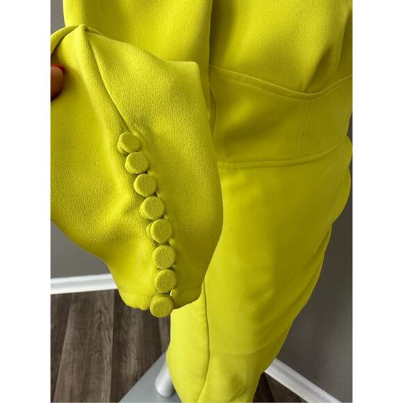 SELF PORTRAIT GREEN CREPE RUCHED MIDI DRESS - Picture 11 of 13